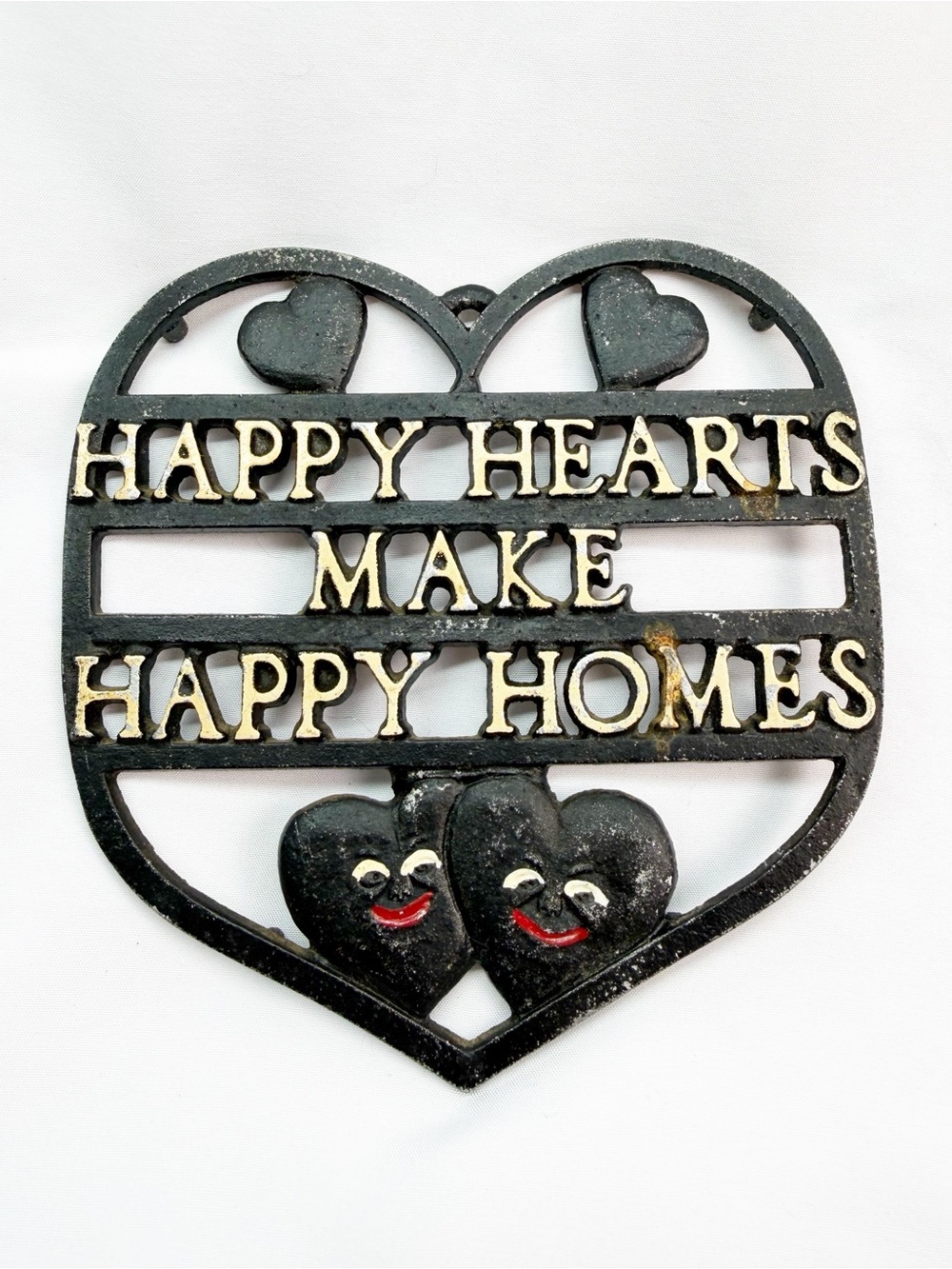 Vintage Happy Hearts Make Happy Homes Aluminum Trivet